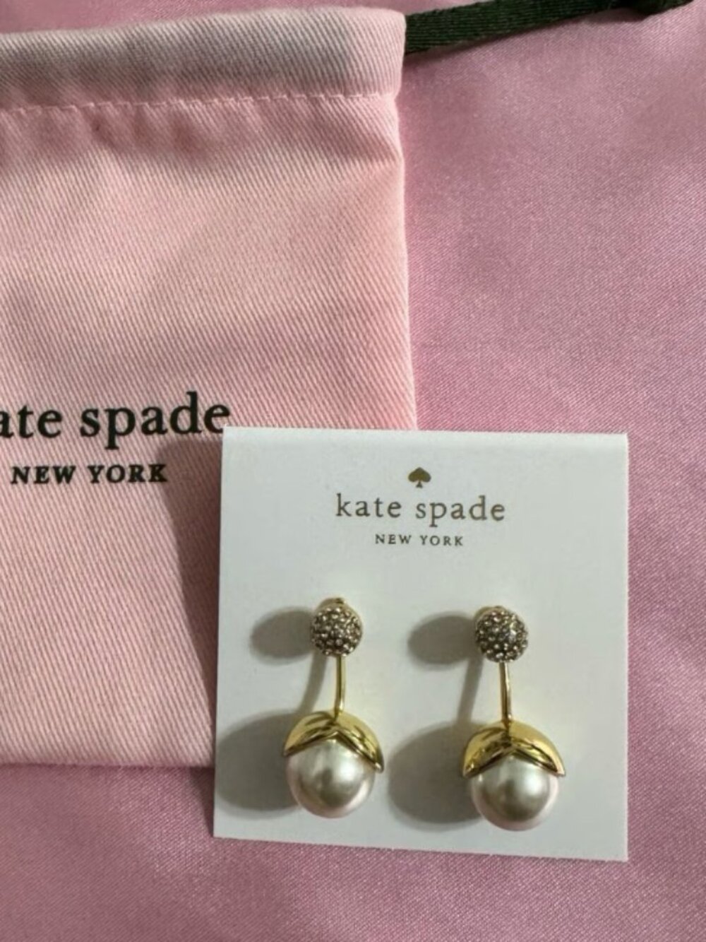 NWOT Kate Spade Acorn Petaled Pearl crystal drop earrings